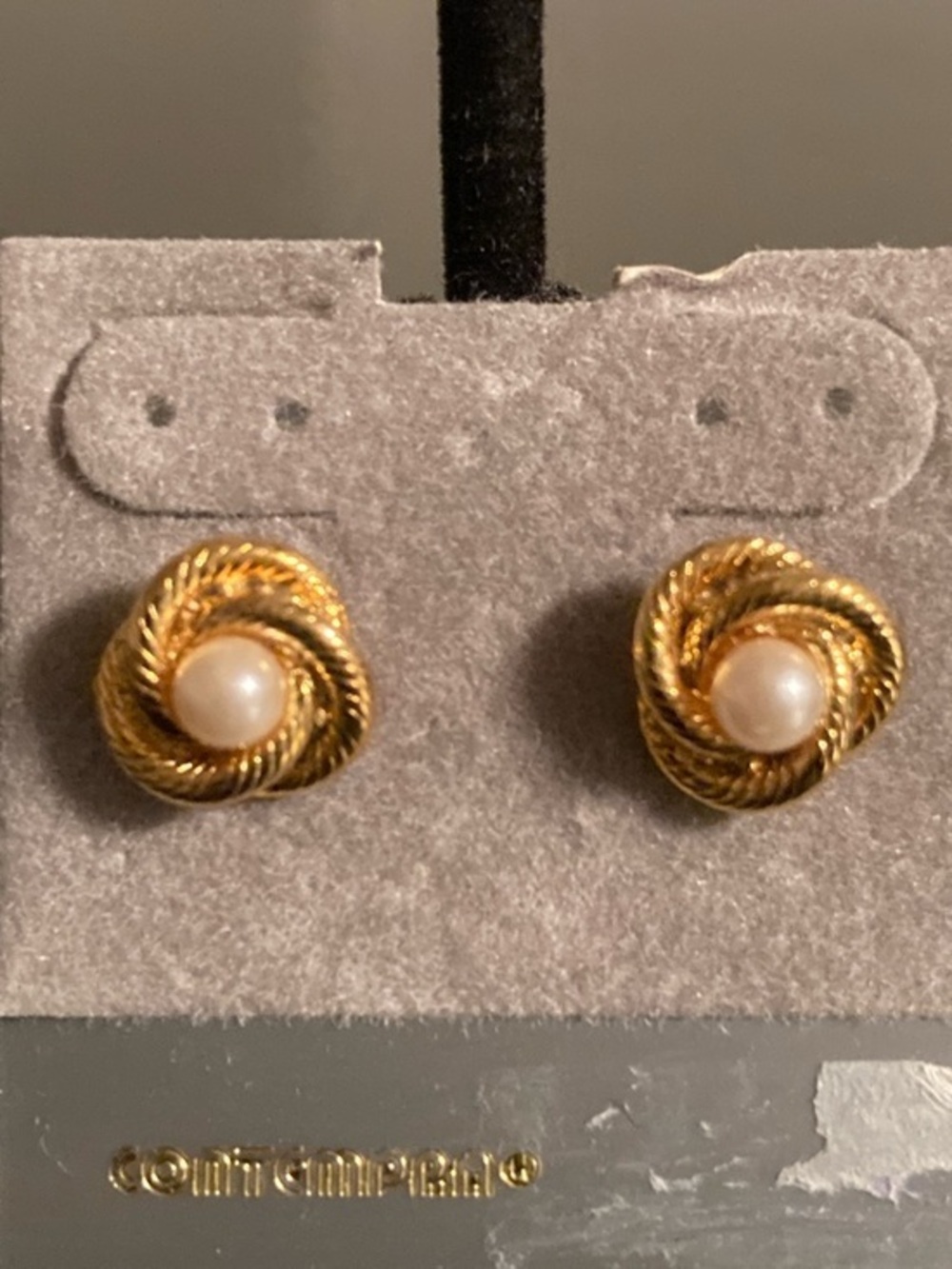 Gold-Tone Knot Pearl Stud Earrings for Women